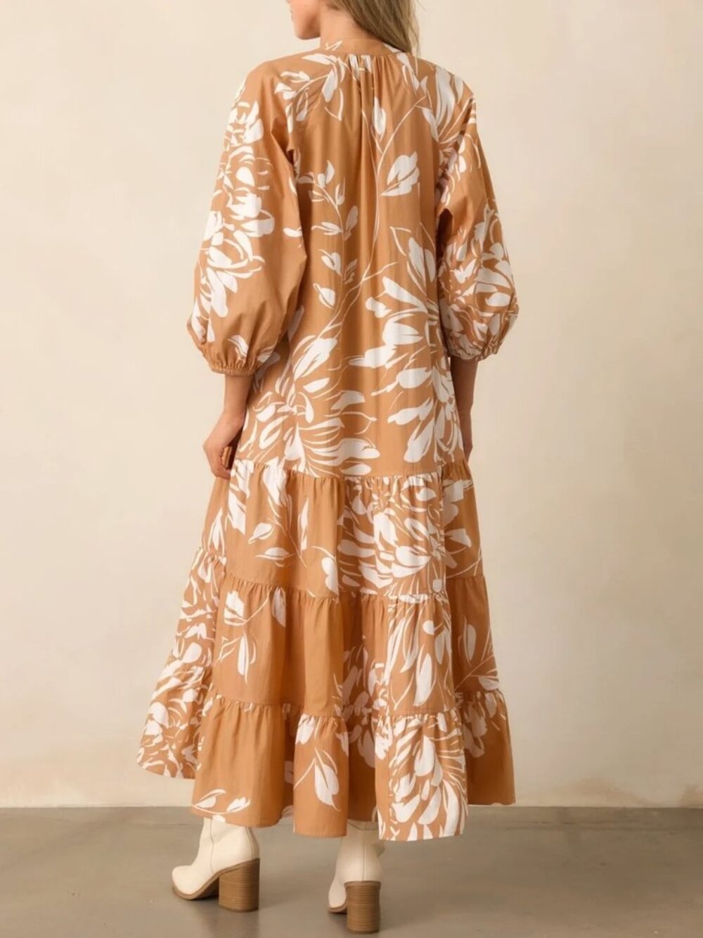 Prosperina Adelaide Fawn Brown Floral Cotton Maxi Dress - Picture 2 of 3